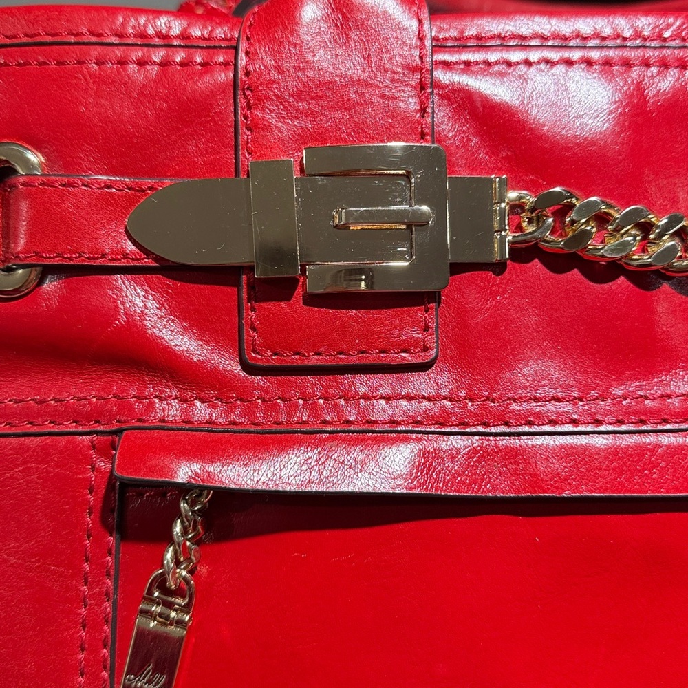 NEW MILLY Leather Crossbody/Shoulder Vintage Tote Bag, Red - Picture 9 of 16